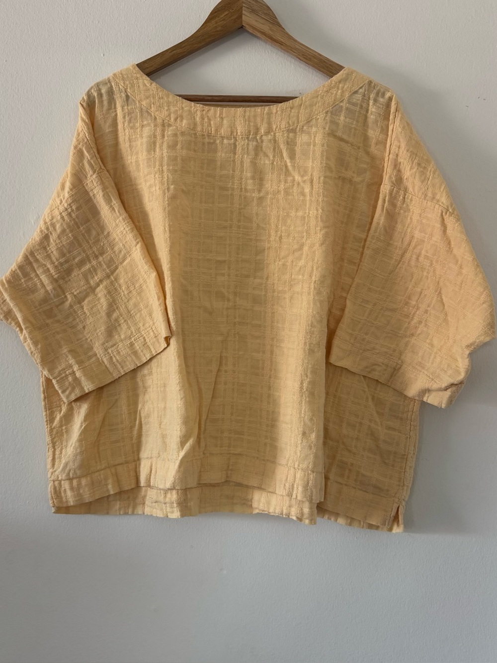 Purejill 100% Cotton Top Oversized Embroidered Yellow L Euro Summer Minimalist